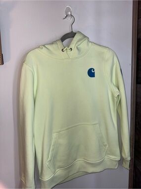 Carhartt Neon Yellow-Green Pullover Hoodie with Blue Logo